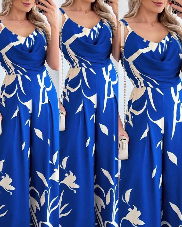 Women Elegant cut jumpsuit with draping details and floral pattern Ivyshape