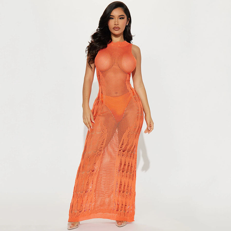 Women's transparent beach dress in modern net design Ivyshape