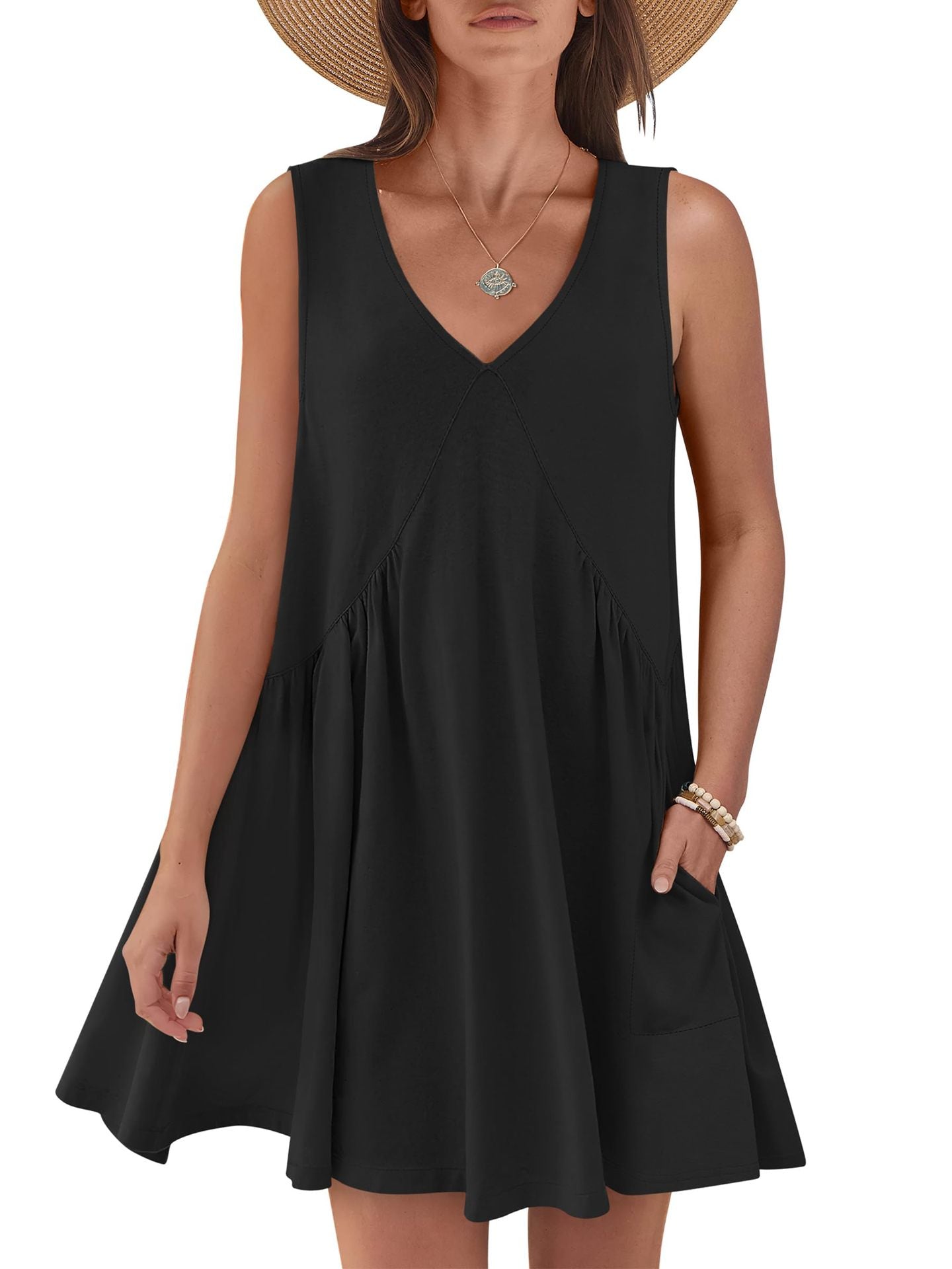 Ladies flared A-line summer dress with pockets Ivyshape