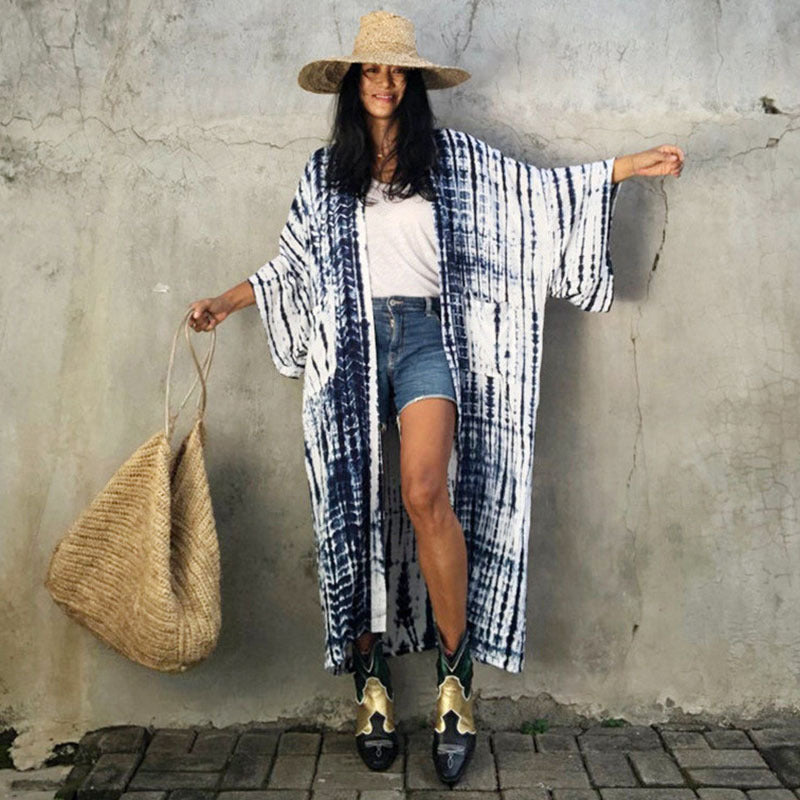 Women’s summer light beach kimono with artistic batik design Ivyshape