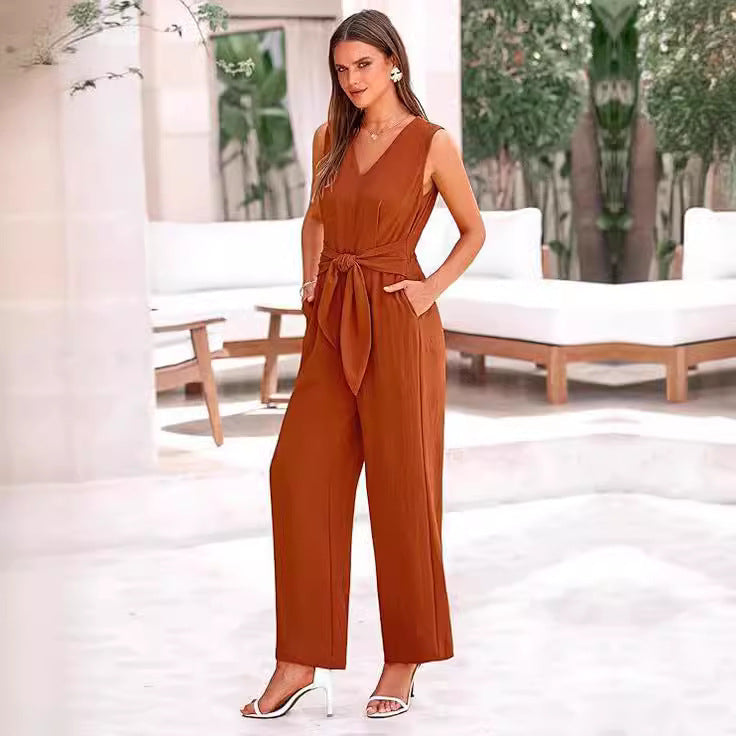 Ladies Elegant Jumpsuit with V-Neck and Tailored Design Ivyshape