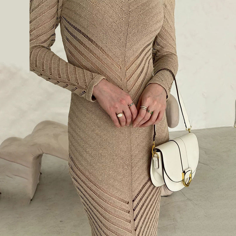 Women's knit dress with elegant lace design and fitted cut Ivyshape