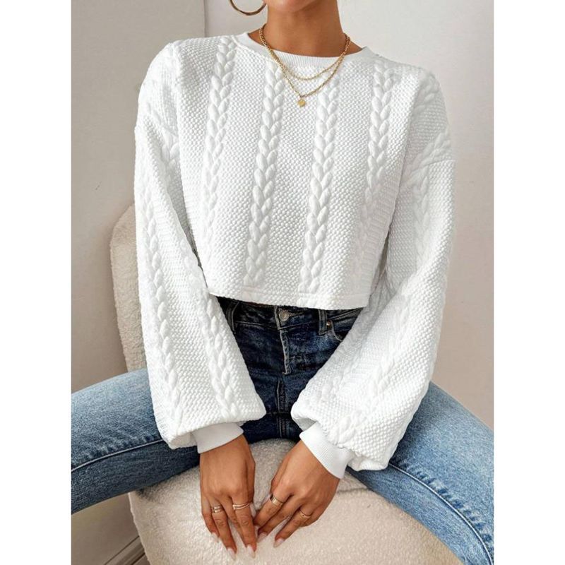 Women's Cropped Sweater with Textured Design and Wide Sleeve Ivyshape