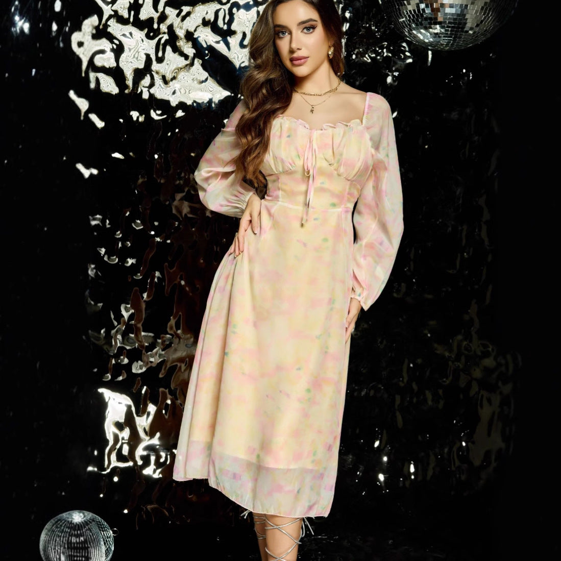 Ladies Flower Midi Dress Ivyshape