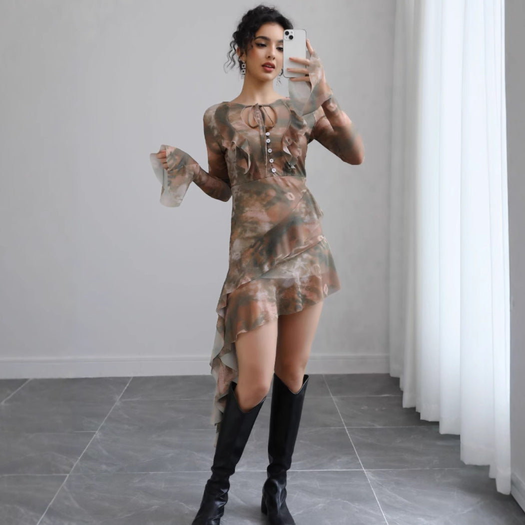 Women's asymmetrical ruffled hem dress Ivyshape