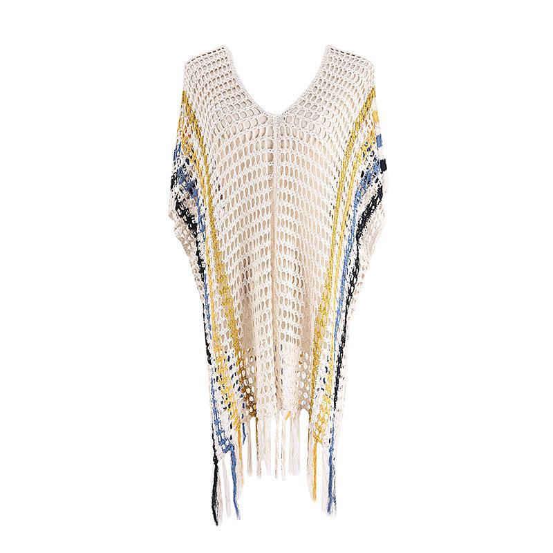 Women's airy mesh beach poncho with fringed accents Ivyshape