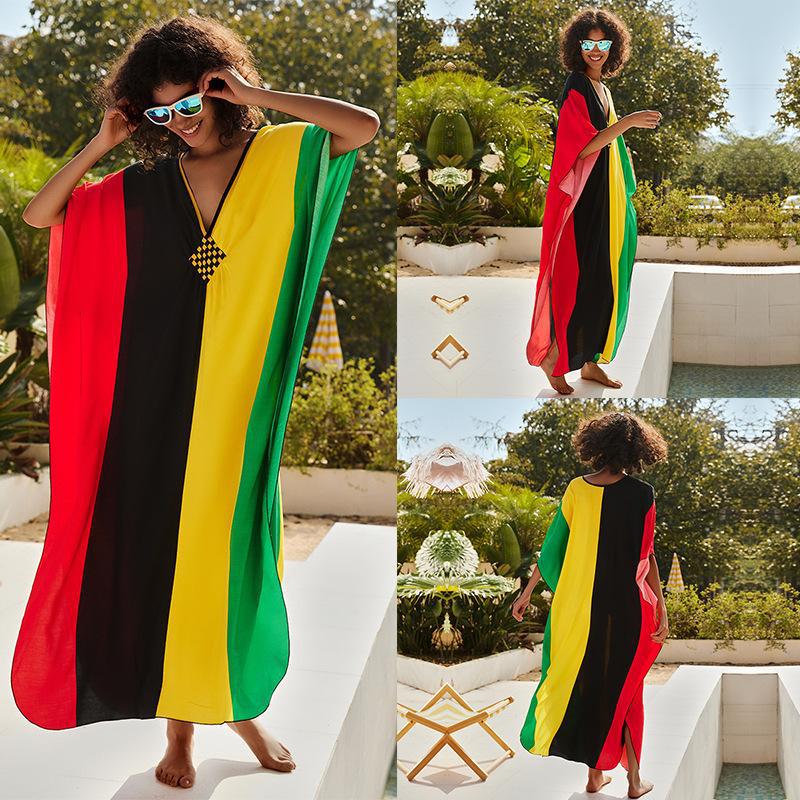 Women's beach kaftan with striking geometric design Ivyshape