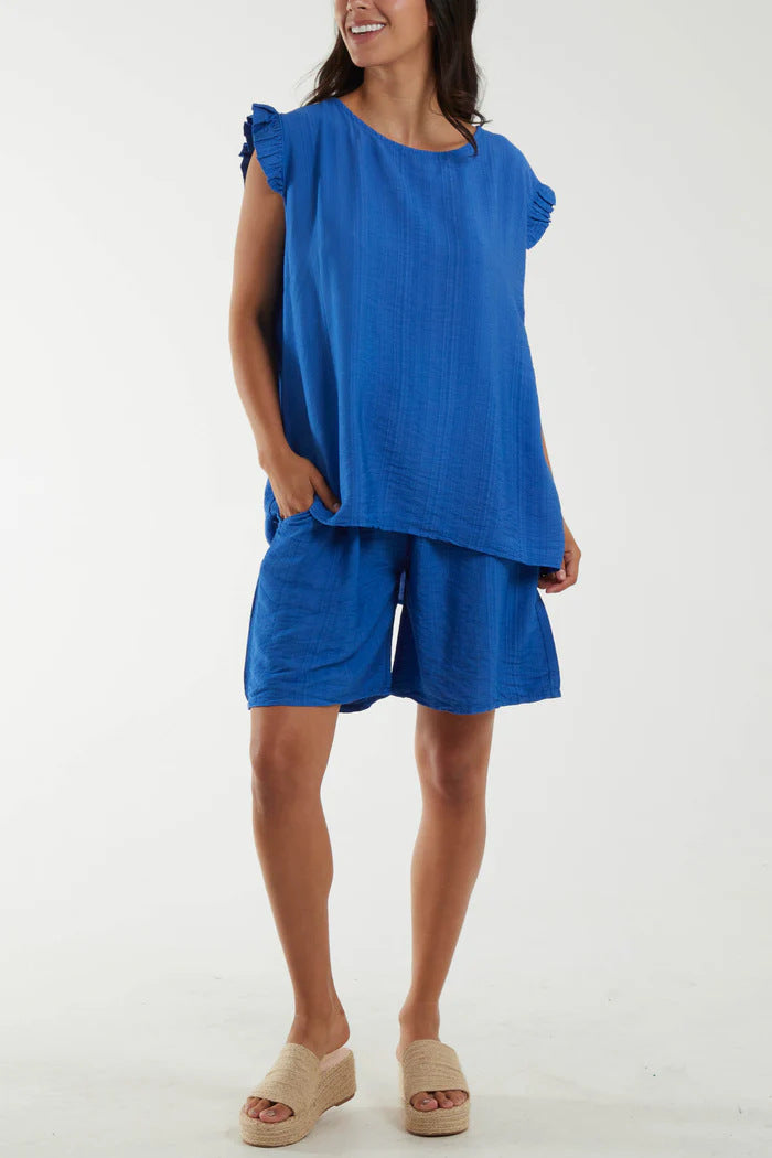 Women's Relaxed Fit Ruffle Sleeve Two-Piece Set Ivyshape