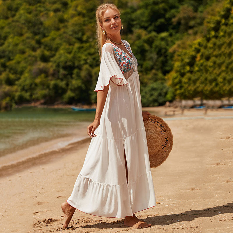 Ladies Summer Maxi Dress with Artistic Embroidery Details Ivyshape