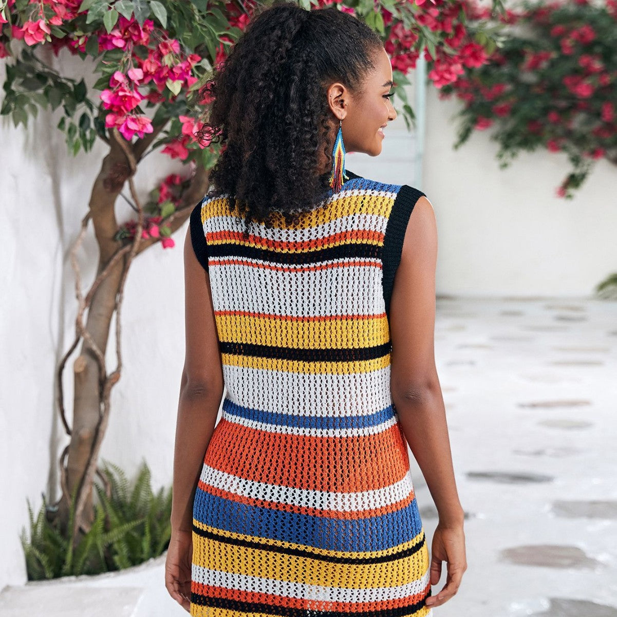 Women's casual knitted dress in modern stripe pattern Ivyshape