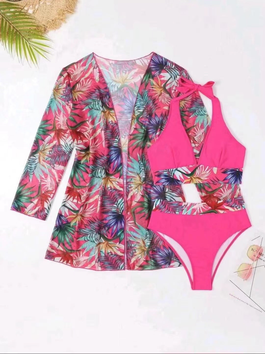 Women's bikini set with floral kaftan Ivyshape