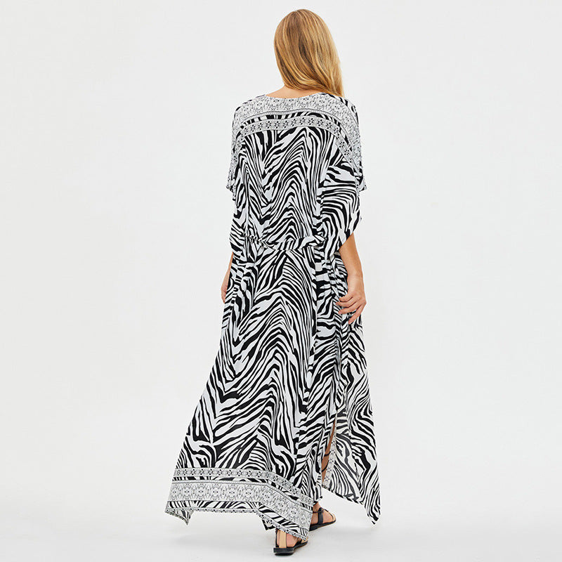 Women's maxi dress with sophisticated zebra print and side tie Ivyshape