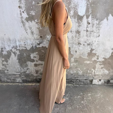 Women Halter Maxi Dress with Asymmetric Hem Ivyshape