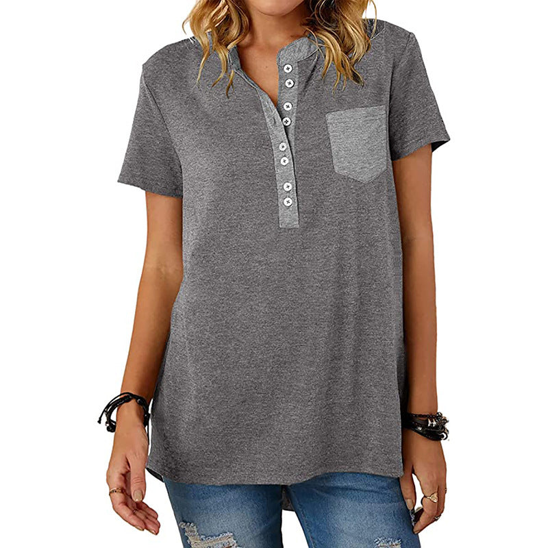Women's Casual Polo Shirt with Button Placket and Pockets Ivyshape