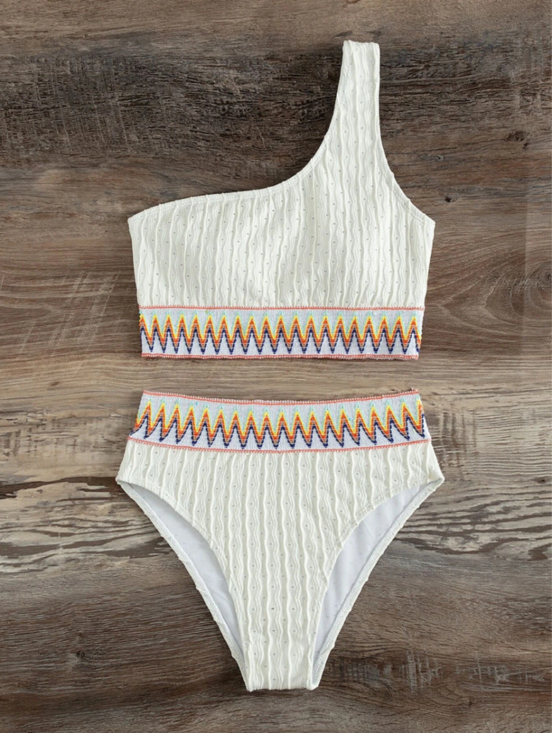 Women's Crop Top Bikini with Asymmetric Cut and Colorful Design Ivyshape