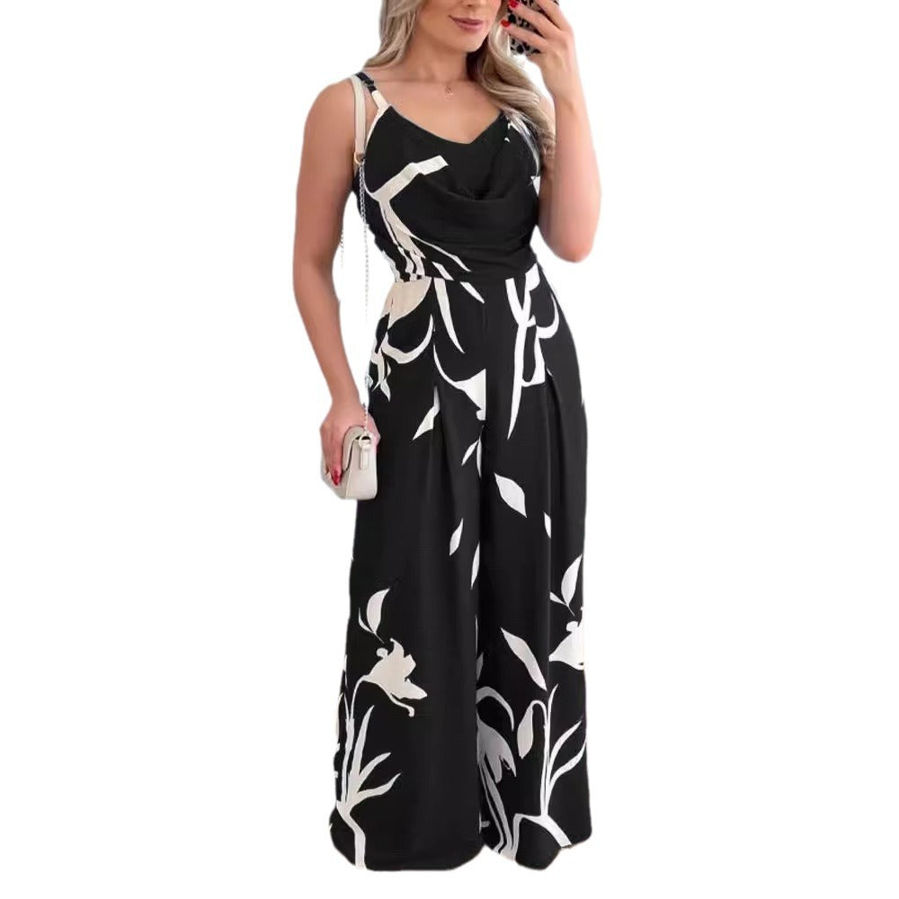 Women Elegant cut jumpsuit with draping details and floral pattern Ivyshape