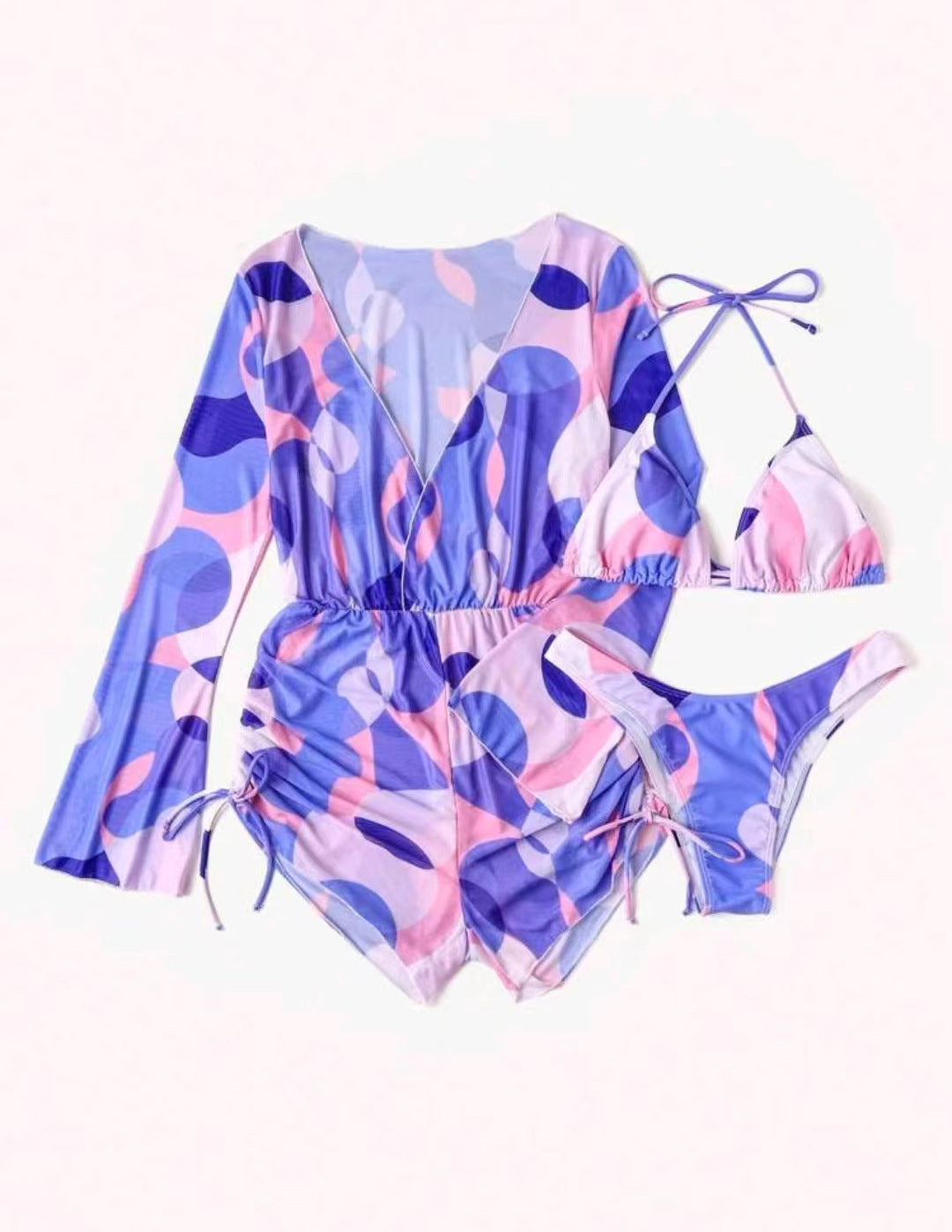 Women's beach dress with deep V-neck and long sleeves Ivyshape