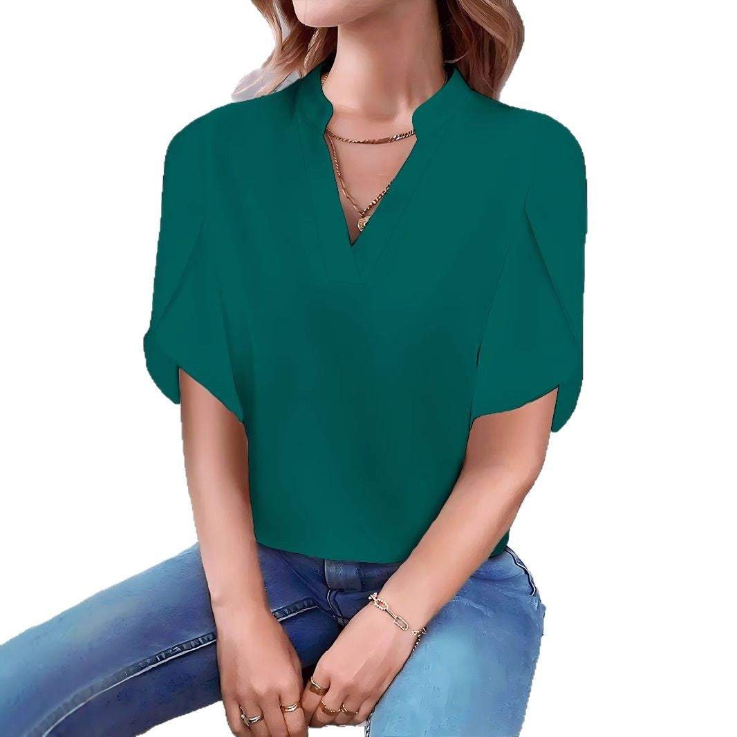 Women's blouse with modern stand-up collar and oversized sleeves Ivyshape