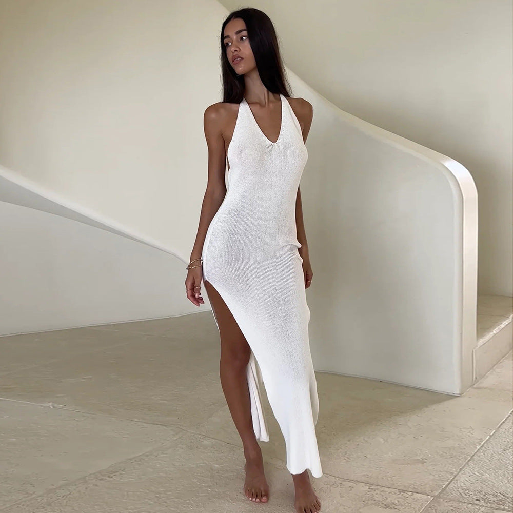 Women's max dress with side slit and elegant V-neck Ivyshape