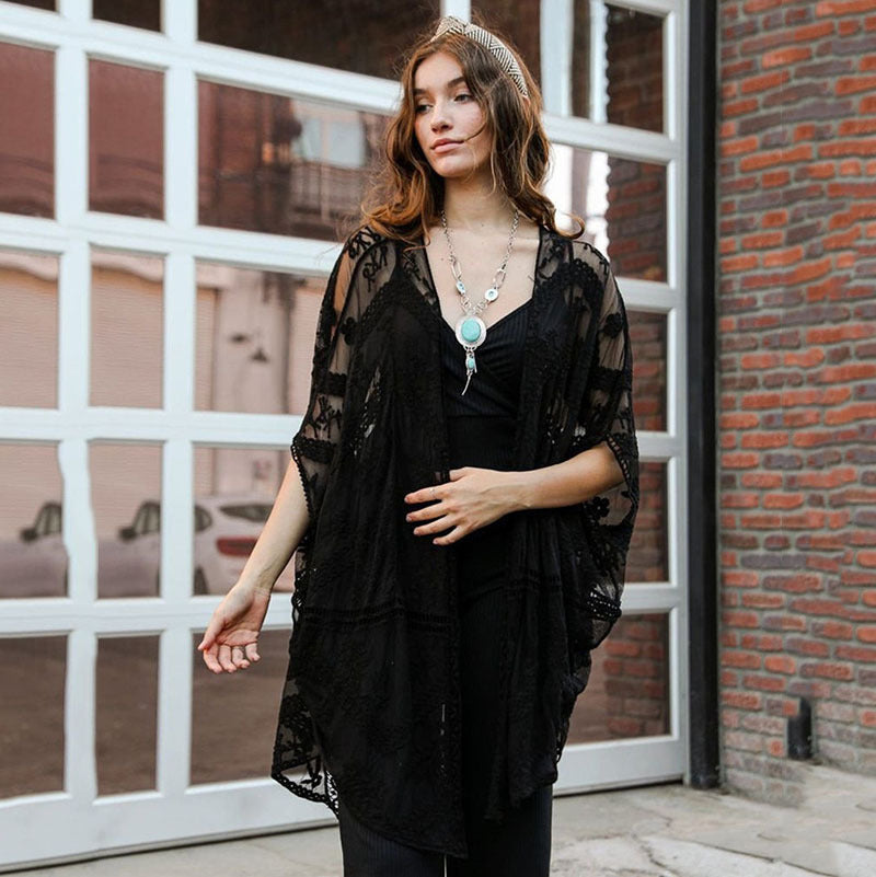 Women elegant crochet kimono jacket Ivyshape