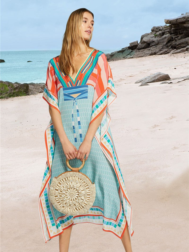 Women's elegant kaftan with geometric design and wide sleeves Ivyshape
