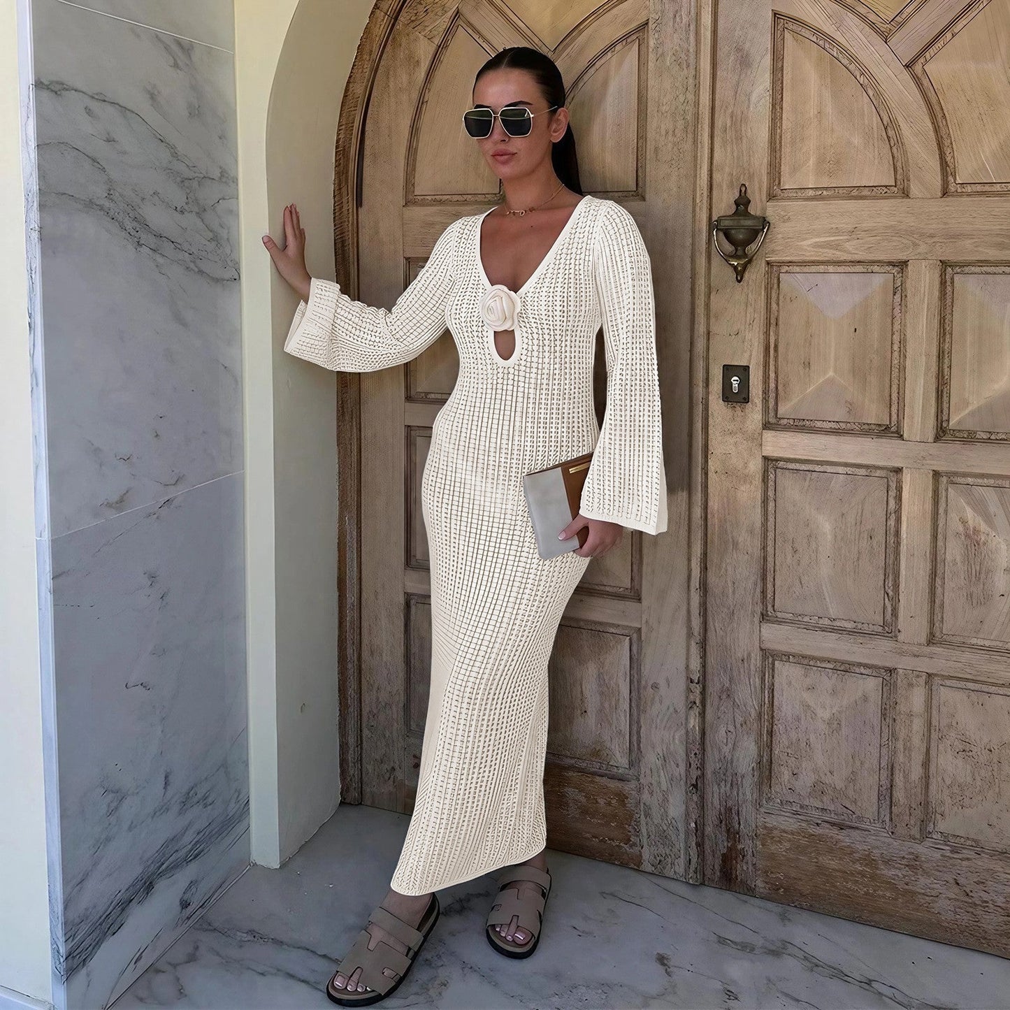 Women's Maxi Dress with Unusual Crochet Pattern Ivyshape