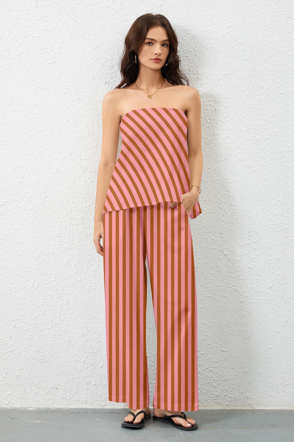 Women's Stylish Wide Leg Striped Set Ivyshape