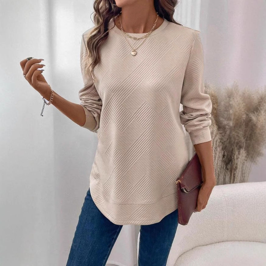 Women's casual sweatshirt with textured fabric and round neck Ivyshape