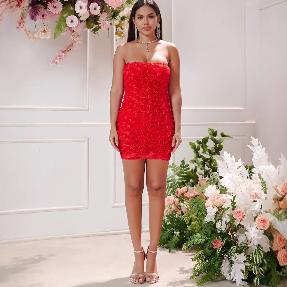 Women Strapless Floral Mini Dress Ivyshape