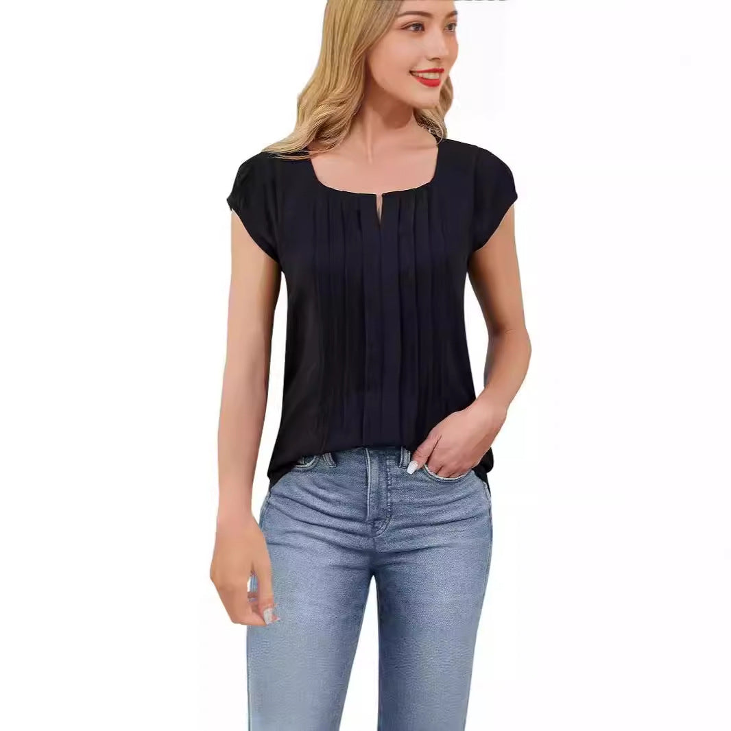 Ladies elegant pleated blouse with V-neck Ivyshape