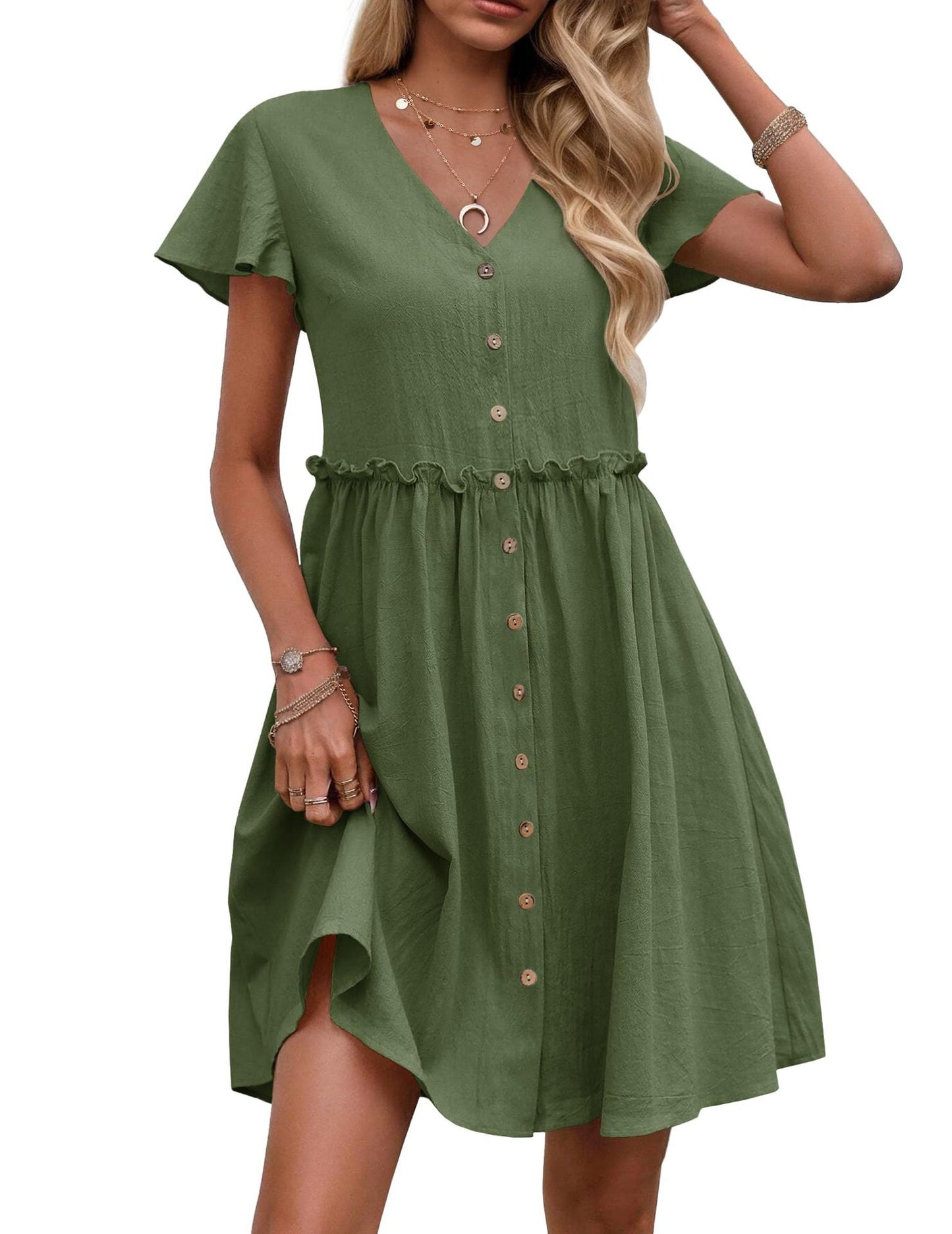 Women's Button-Down Flared Mini Dress Ivyshape