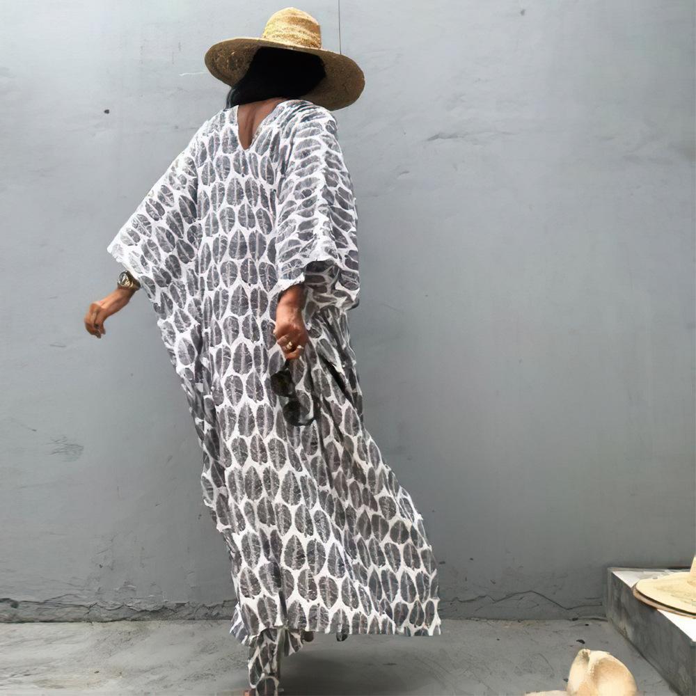 Women's maxi dress with elegant leaf pattern and wide cut Ivyshape