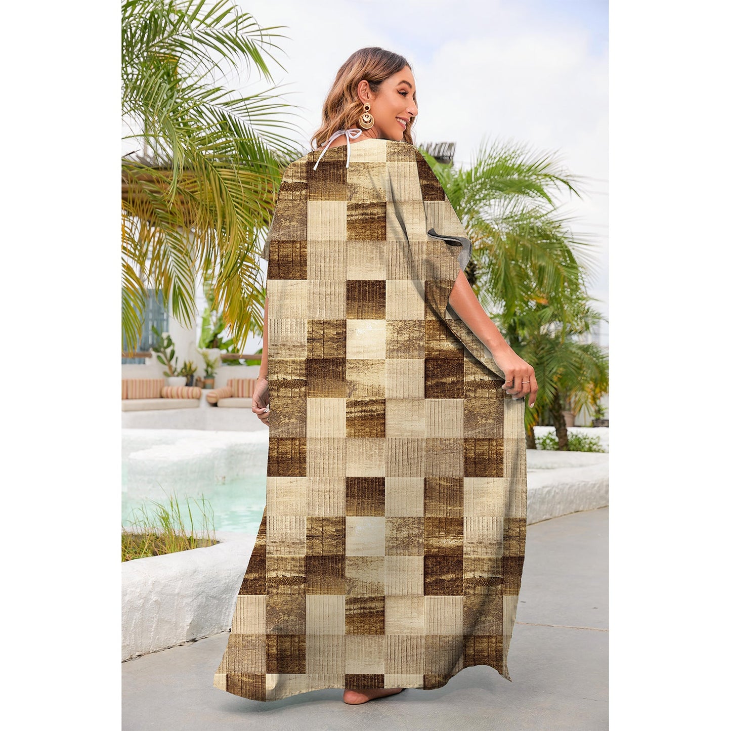 Women's airy kaftan with decorative cut and large pattern Ivyshape