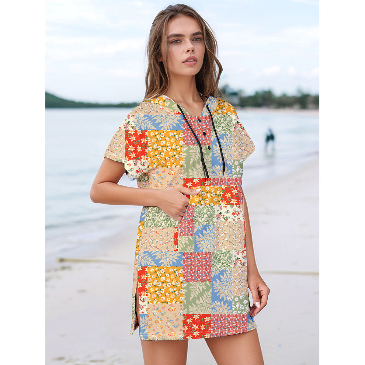 Women’s casual beach dress with cheerful patchwork design Ivyshape