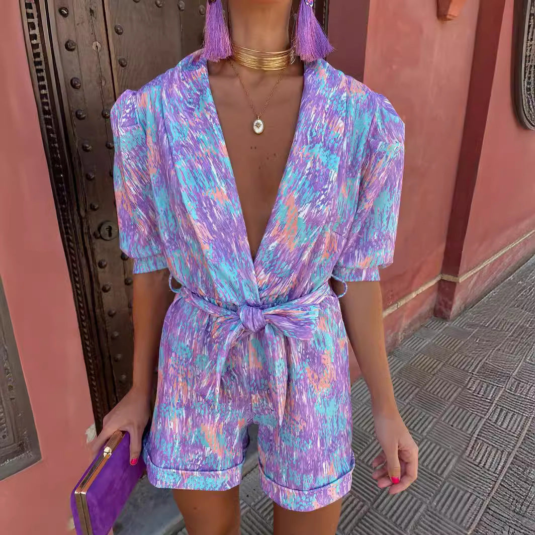 Ladies Lively Print Casual Jumpsuit Ivyshape