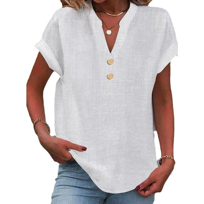Women's top with textured V-neck and button details Ivyshape