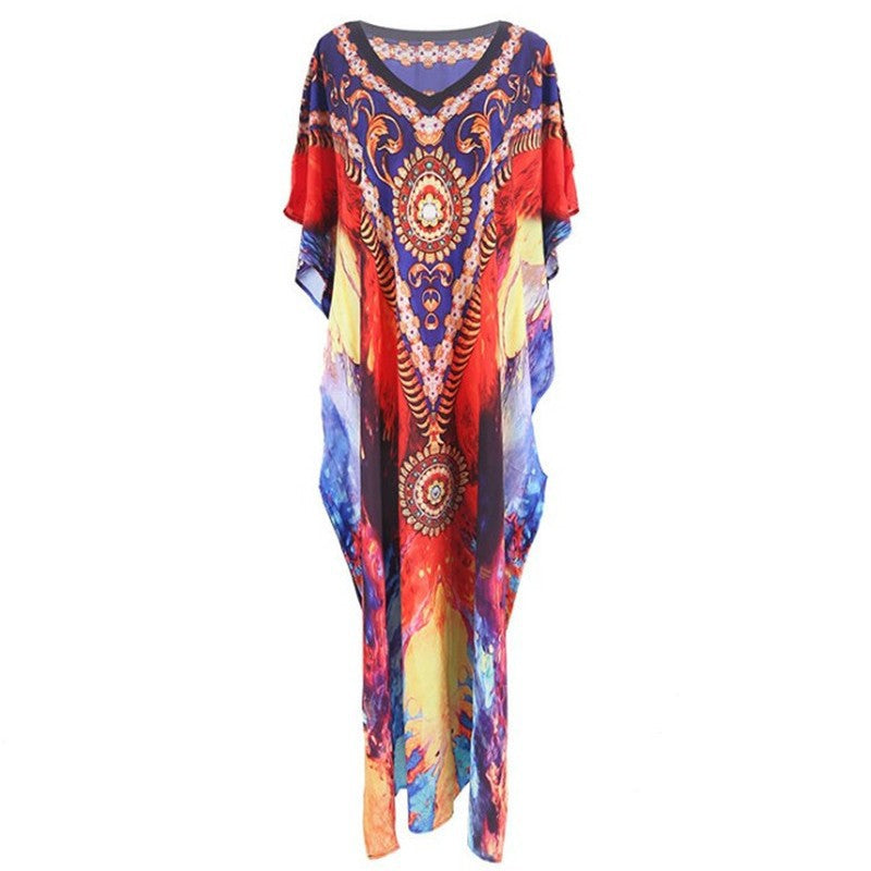 Women’s max dress with artistic colors and elegant V-neck Ivyshape