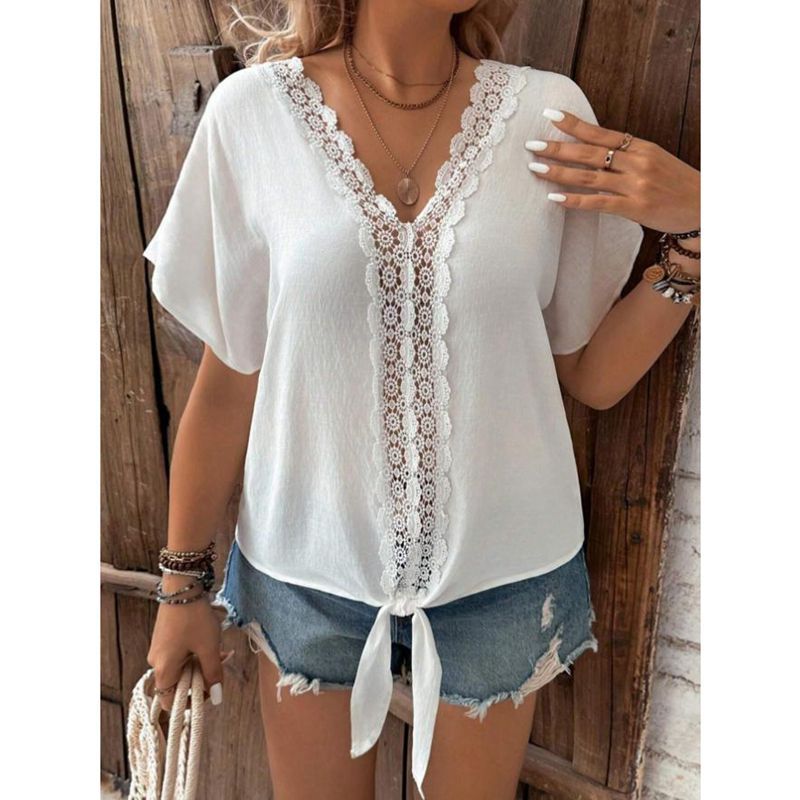 Ladies casual blouse with lace trim Ivyshape