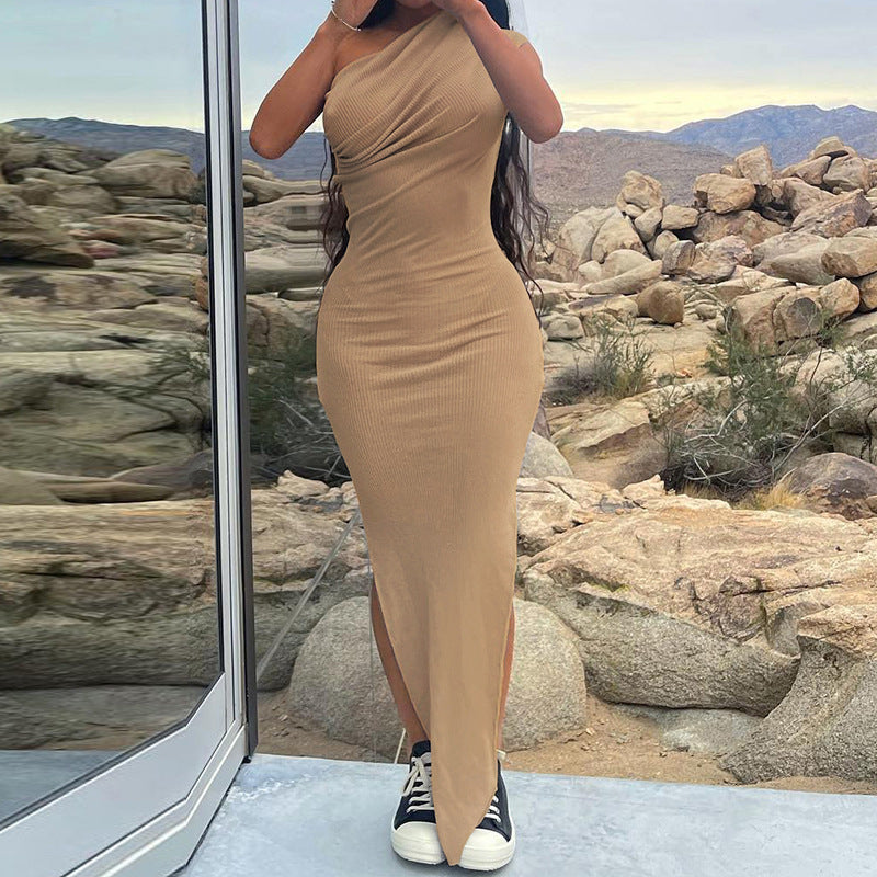 Women asymmetrical slit maxi dress Ivyshape