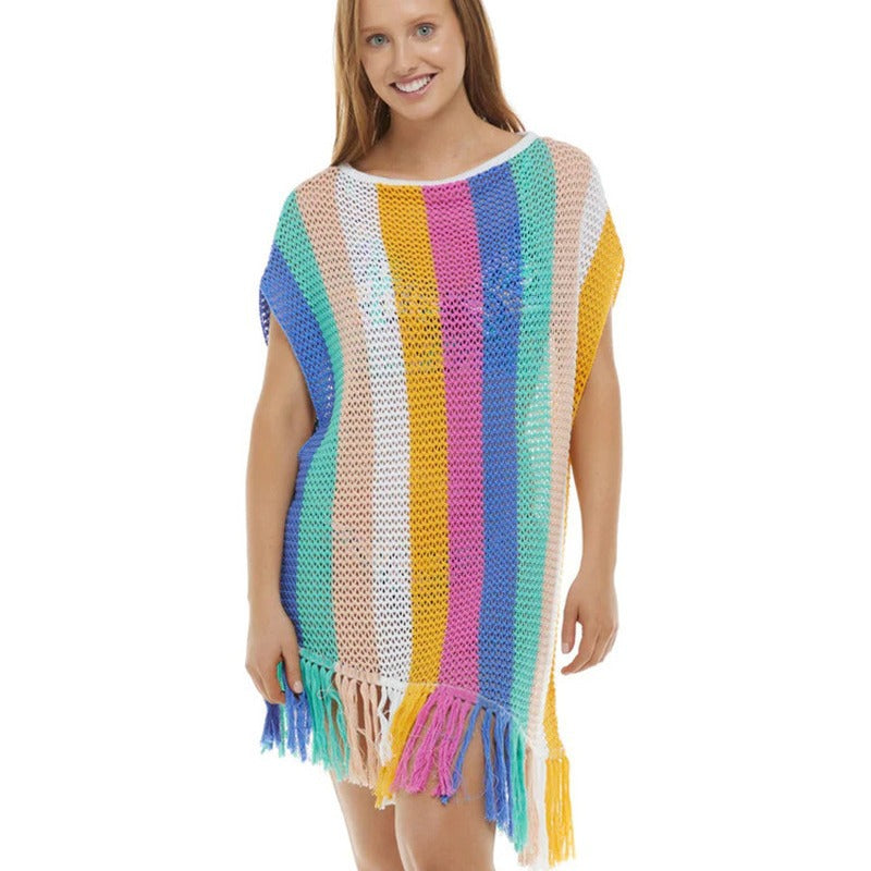Women's crochet beach dress with fringed details Ivyshape