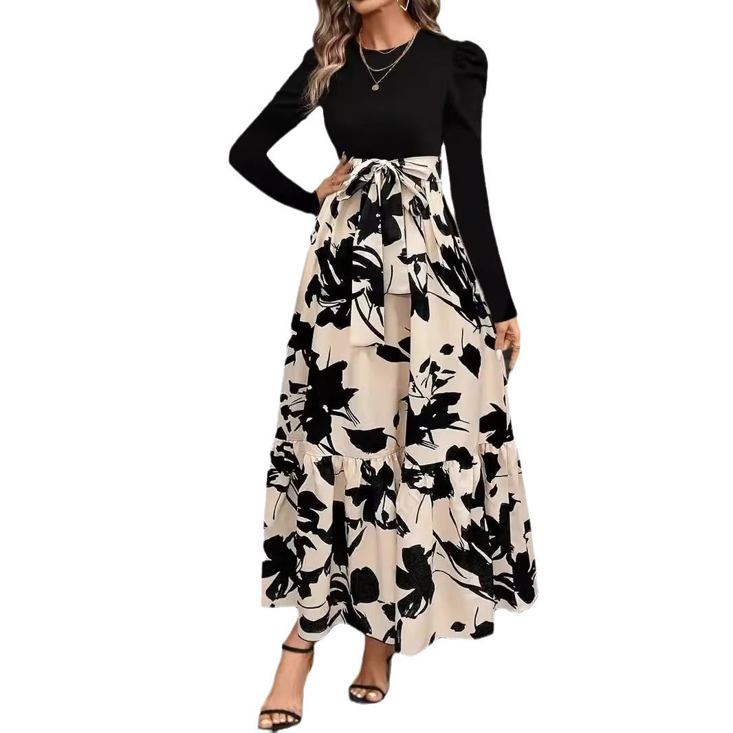 Women’s Floral Print Maxi Dress with Puff Sleeves Ivyshape