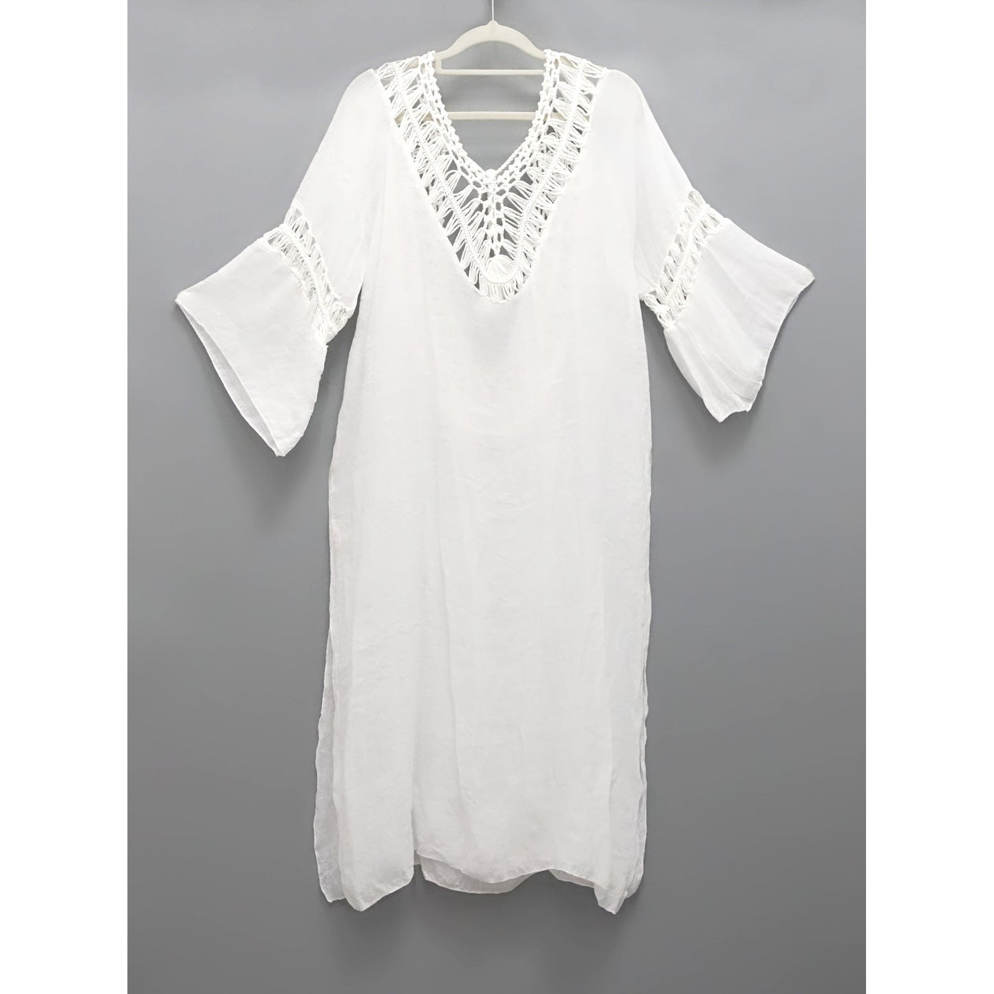 Women's airy beach tunic with elaborate crochet appliqués Ivyshape
