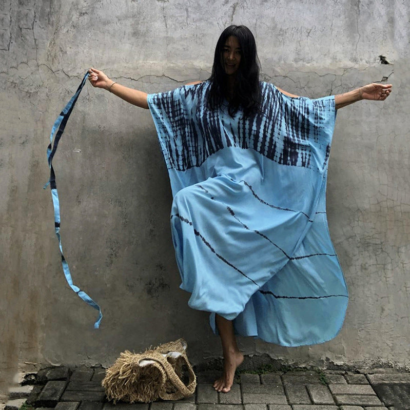 Ladies maxi dress in casual tie-dye design with wide cut Ivyshape