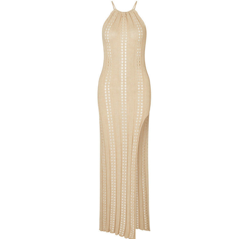 Women's Transparent Crochet Beach Robe with High Slit Ivyshape