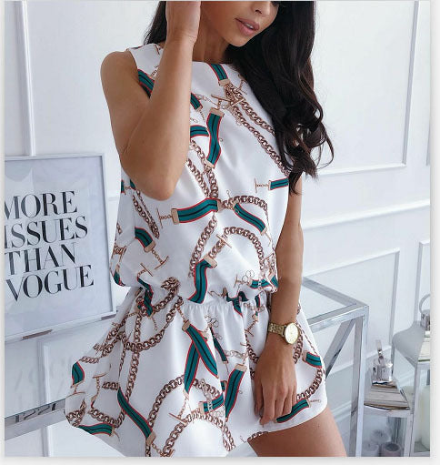 Women's summer short-sleeve dress with printed chain pattern Ivyshape