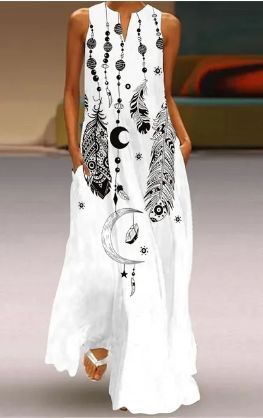 Ladies Maxi Dress with Feather Print Ivyshape