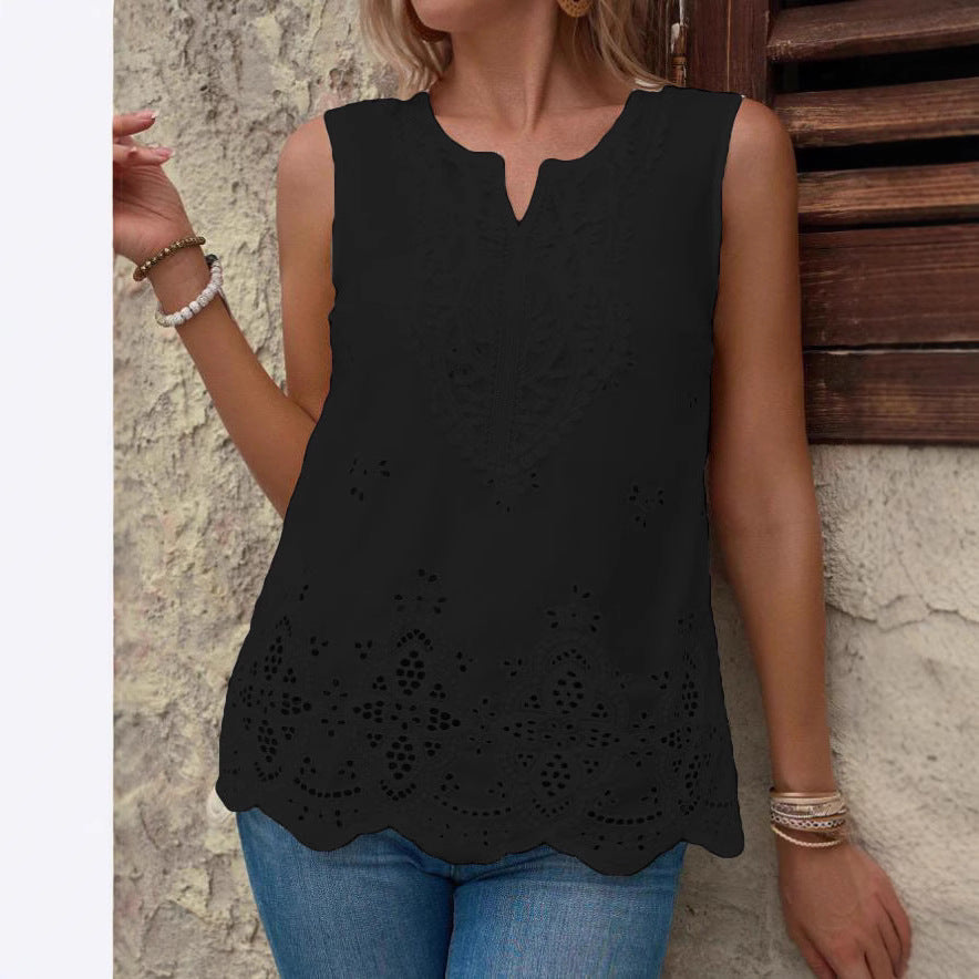 Women's sleeveless top with intricate lace embroidery Ivyshape