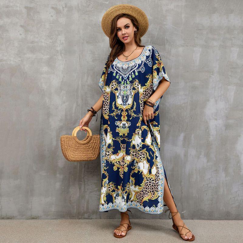 Ladies kaftan dress with majestic animal motif and side slits Ivyshape