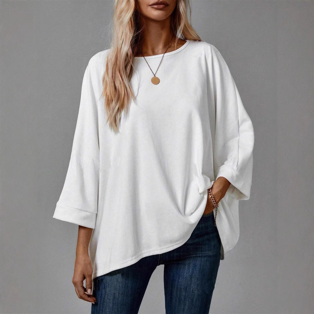 Ladies casual tunic with dropped shoulder and asymmetric hem Ivyshape