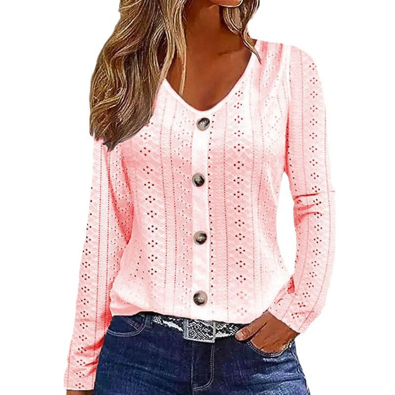 Women's elegant long-sleeve blouse with button details Ivyshape
